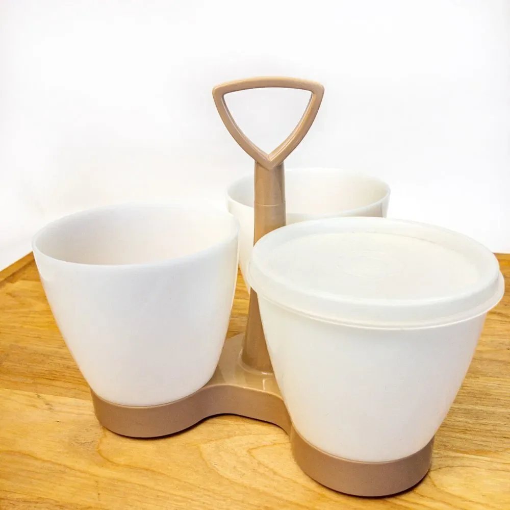 VTG Tupperware 3-Cup Condiment Caddy (757) in Almond